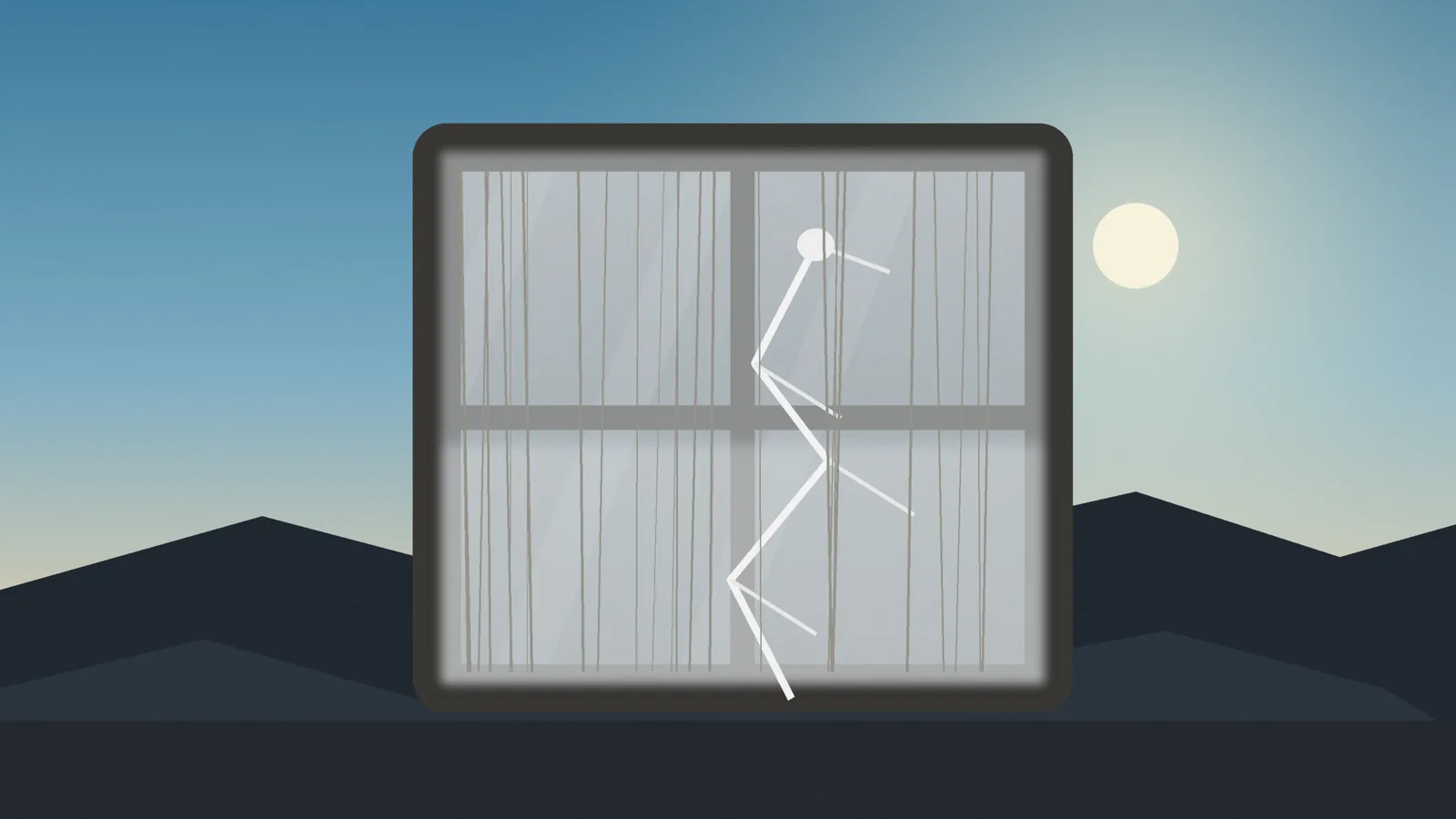 Illustration of a fogged, cracked window with a failed seal and heat damage before repair, before repair